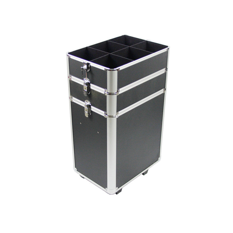 4-in-1 Draw-bar Style Interchangeable Aluminum Rolling Makeup Case Black