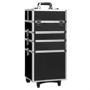 4-in-1 Draw-bar Style Interchangeable Aluminum Rolling Makeup Case Black