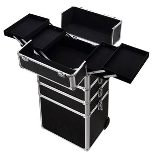 4-in-1 Draw-bar Style Interchangeable Aluminum Rolling Makeup Case Black