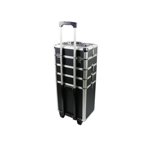 4-in-1 Draw-bar Style Interchangeable Aluminum Rolling Makeup Case Black