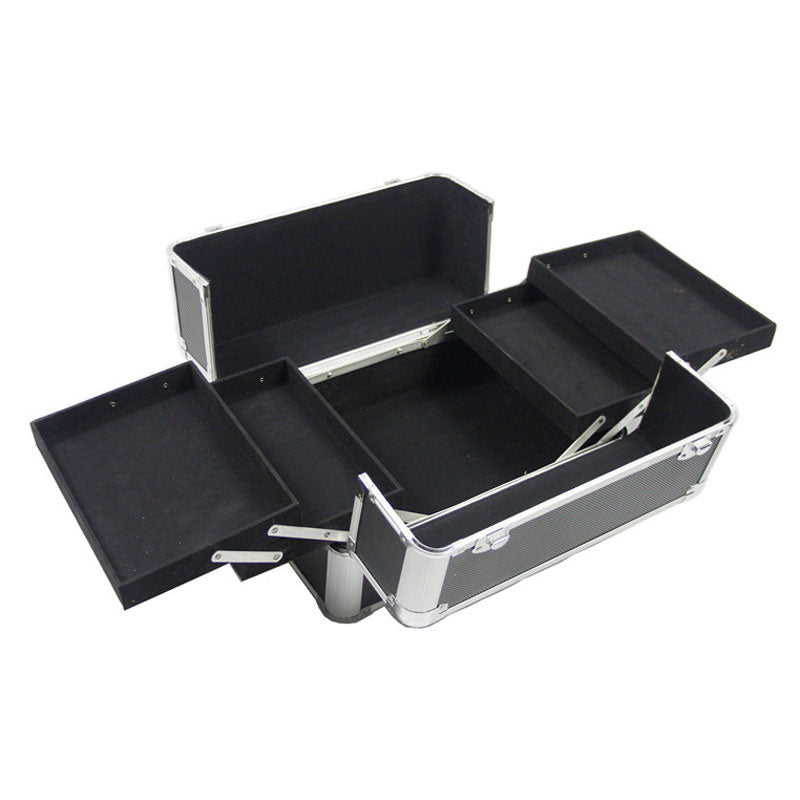 4-in-1 Draw-bar Style Interchangeable Aluminum Rolling Makeup Case Black