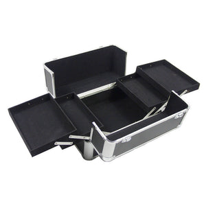 4-in-1 Draw-bar Style Interchangeable Aluminum Rolling Makeup Case Black