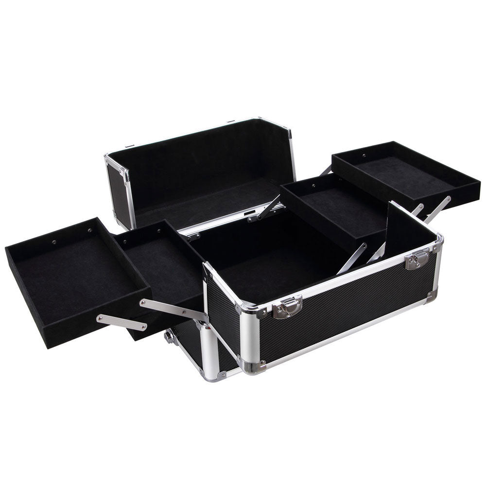 4-in-1 Draw-bar Style Interchangeable Aluminum Rolling Makeup Case Black
