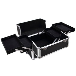 4-in-1 Draw-bar Style Interchangeable Aluminum Rolling Makeup Case Black