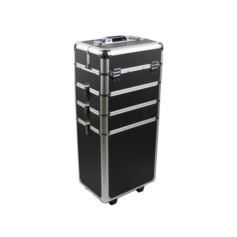 4-in-1 Draw-bar Style Interchangeable Aluminum Rolling Makeup Case Black