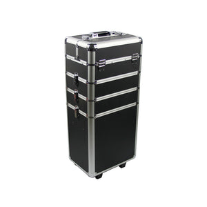 4-in-1 Draw-bar Style Interchangeable Aluminum Rolling Makeup Case Black