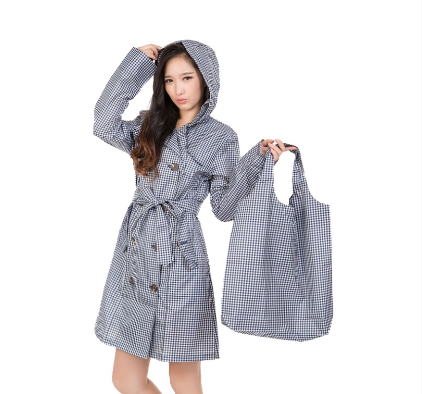 Classical Black and white design Fashion ladies long raincoat with hood