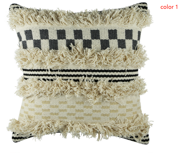 Woven Tufted Pillowcases with Tassels Accent Cushion Covers