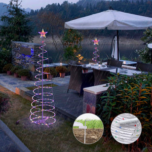 LED Christmas Lights Set contains 3 pieces of spiral LED Christmas tree with star finial Freely choose Twinkle or Steady-on mode for restaurant;  exhibition;  garden;  patio;  balcony;  yard and so on