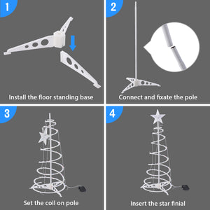 LED Christmas Lights Set contains 3 pieces of spiral LED Christmas tree with star finial Freely choose Twinkle or Steady-on mode for restaurant;  exhibition;  garden;  patio;  balcony;  yard and so on