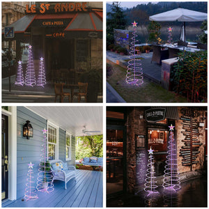 LED Christmas Lights Set contains 3 pieces of spiral LED Christmas tree with star finial Freely choose Twinkle or Steady-on mode for restaurant;  exhibition;  garden;  patio;  balcony;  yard and so on