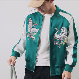 Mens Streetwear 100% Polyester Satin Bomber Jacket