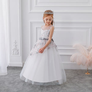 Wedding Long Party Wear Fashion Flower Girl Dress Lace Flowers Kids Evening Gowns