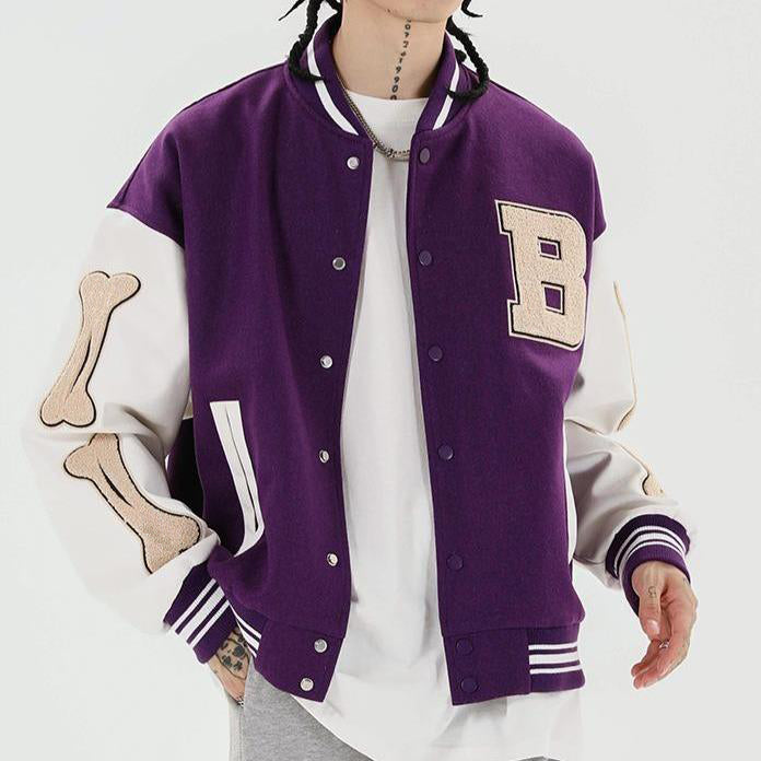 Embroider Patched Logo Letterman Varsity Men Baseball Jackets With Leather Sleeves