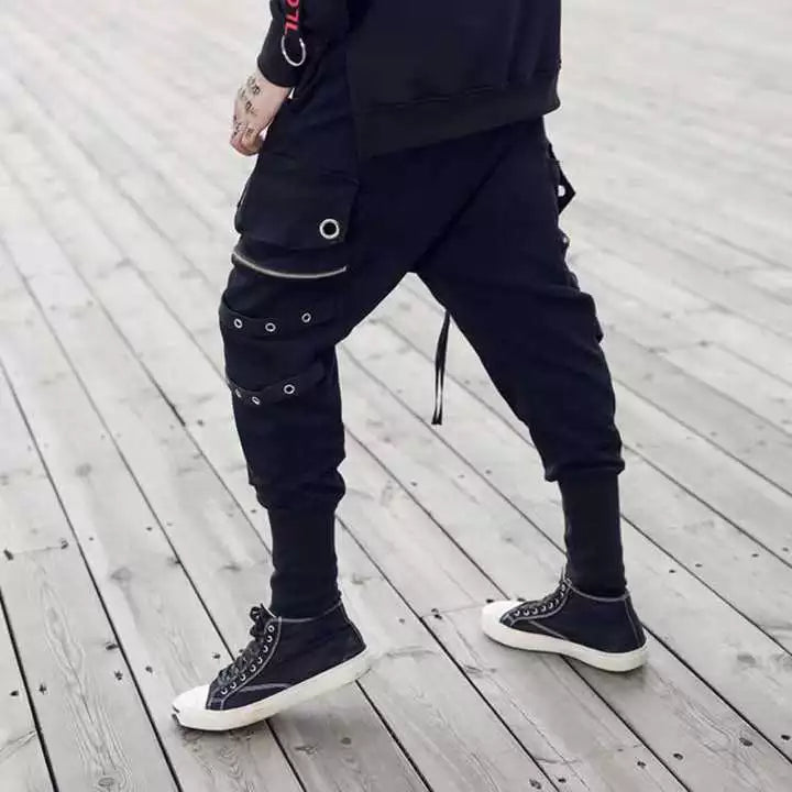 Mens Black Drawstring Casual Tapered Jogger Pants