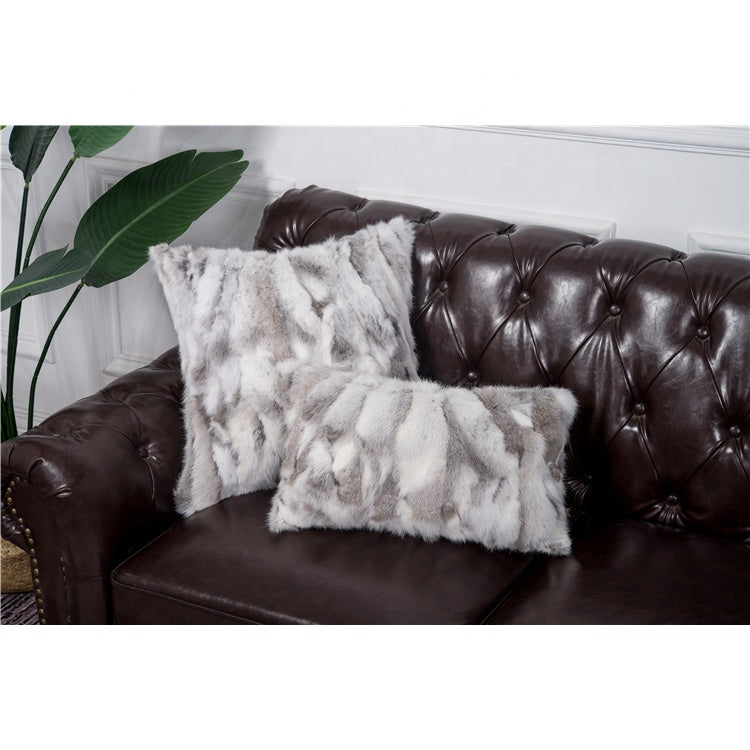 Handmade Soft Decorative Pillowcase Patchwork Rabbit Fur Sofa Pillow Case