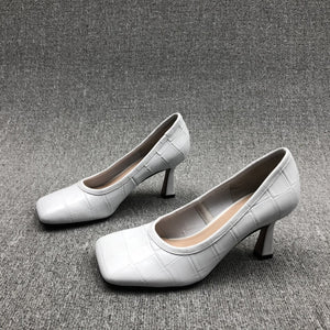 New arrival mid heel square toe women dress shoes ladies high heel shoes