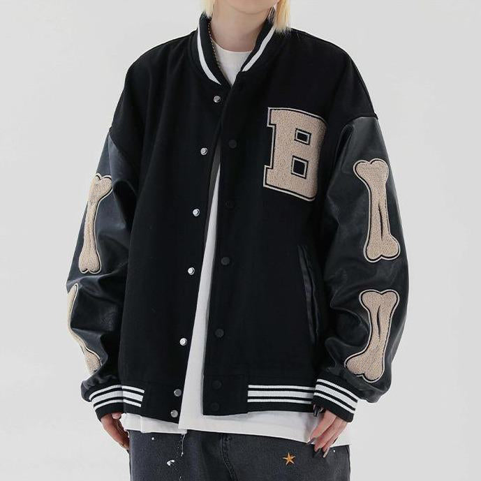 Embroider Patched Logo Letterman Varsity Men Baseball Jackets With Leather Sleeves