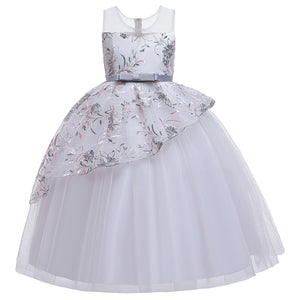 Wedding Long Party Wear Fashion Flower Girl Dress Lace Flowers Kids Evening Gowns