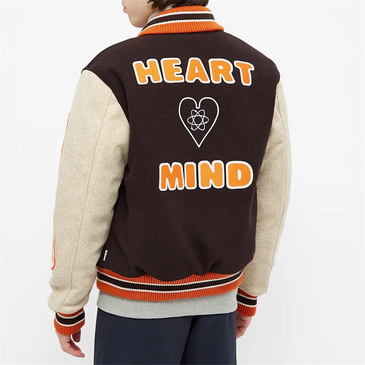 Double color patchwork patch embroidered college bomber flight varsity jacket for men