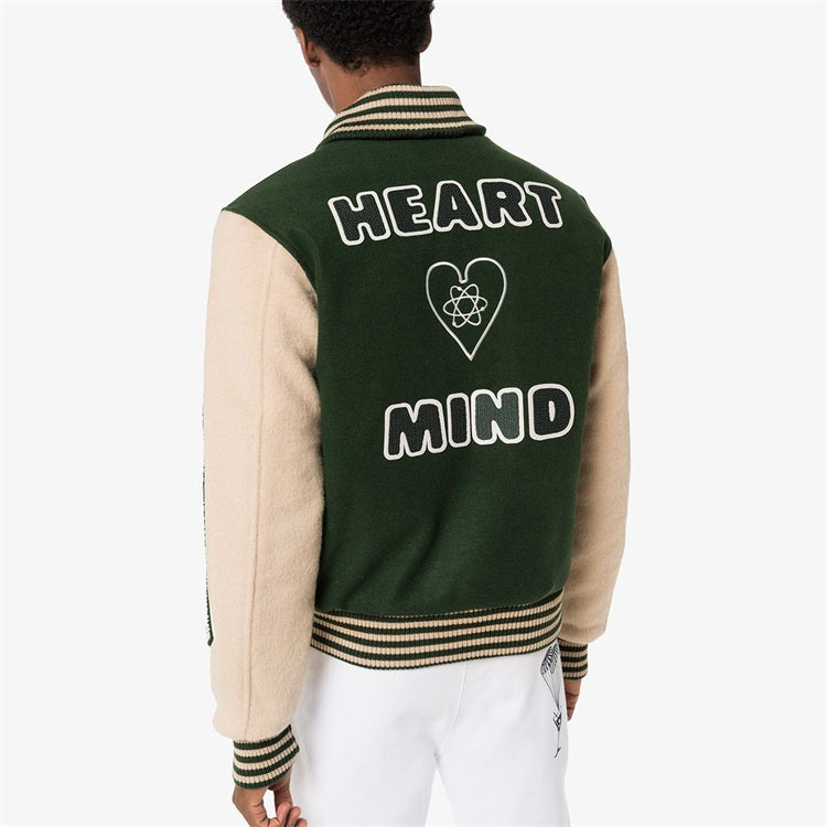 Double color patchwork patch embroidered college bomber flight varsity jacket for men