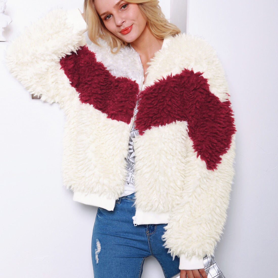 New Hot-selling Hit Color Fake Fur Jacket Women's Short Teddy Bear Coats Baseball Sheepskin Coat Women