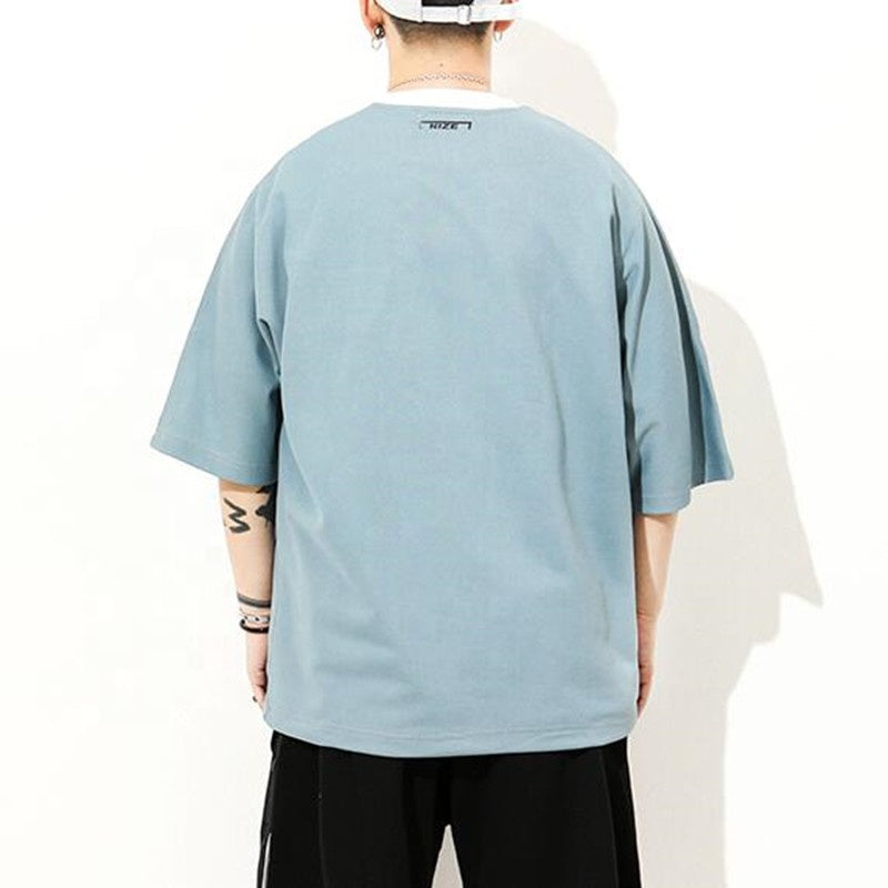 Men Two Color Block Oversize T-Shirts Hip Hop