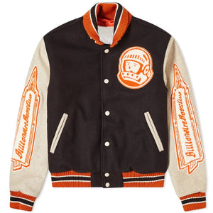 Double color patchwork patch embroidered college bomber flight varsity jacket for men