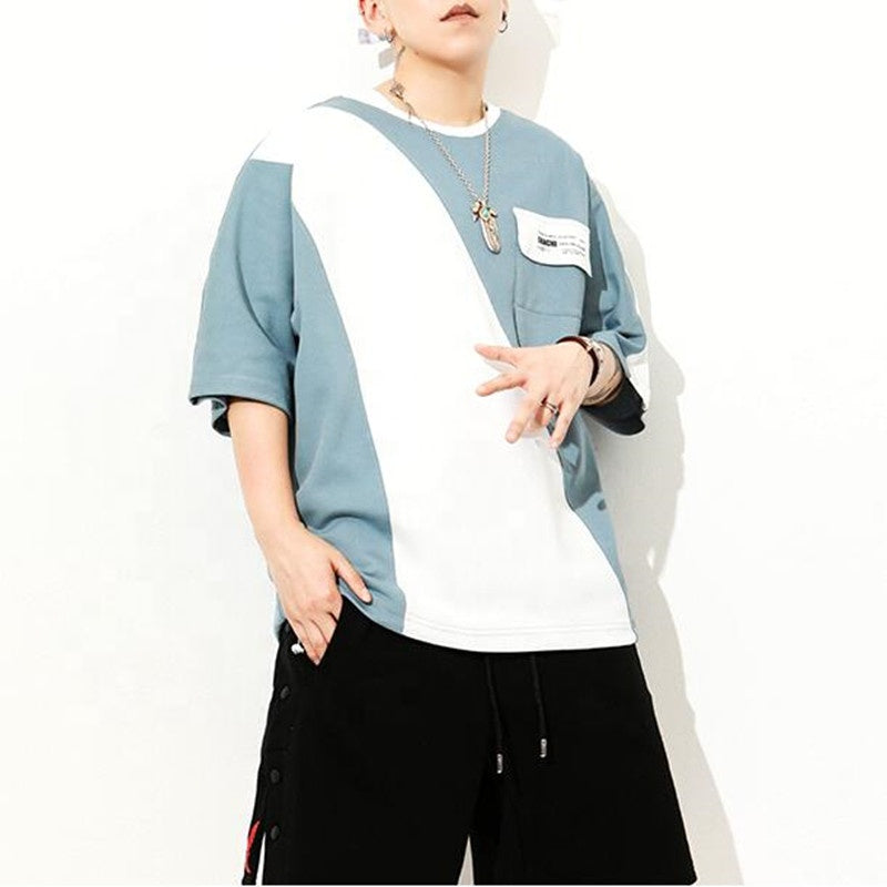 Men Two Color Block Oversize T-Shirts Hip Hop