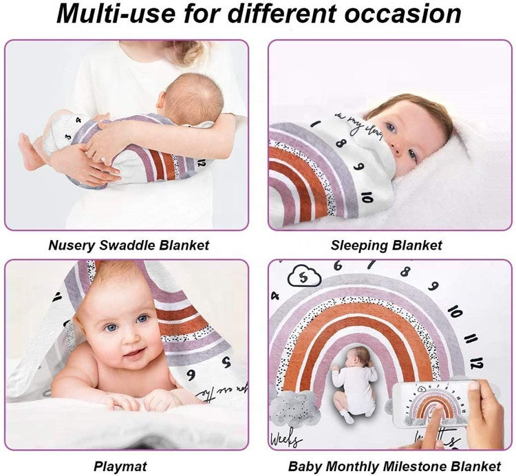 Baby Monthly Milestone Blanket 100 * 150cm Premium Flannel Fleece Baby Milestone Blanket