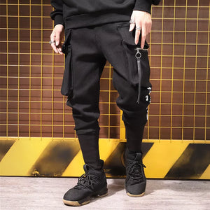 Mens tapered cargo black printed fit jogger pants