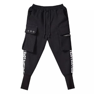 Mens tapered cargo black printed fit jogger pants