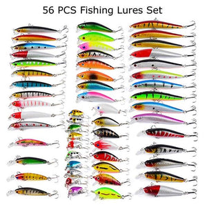 Fishing Lures 56 pcs/set Kit Mixed Including Minnow CrankBait Hooks Saltwater Freshwater Trout Bass