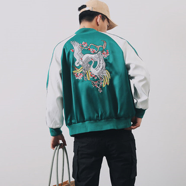 Mens Streetwear 100% Polyester Satin Bomber Jacket