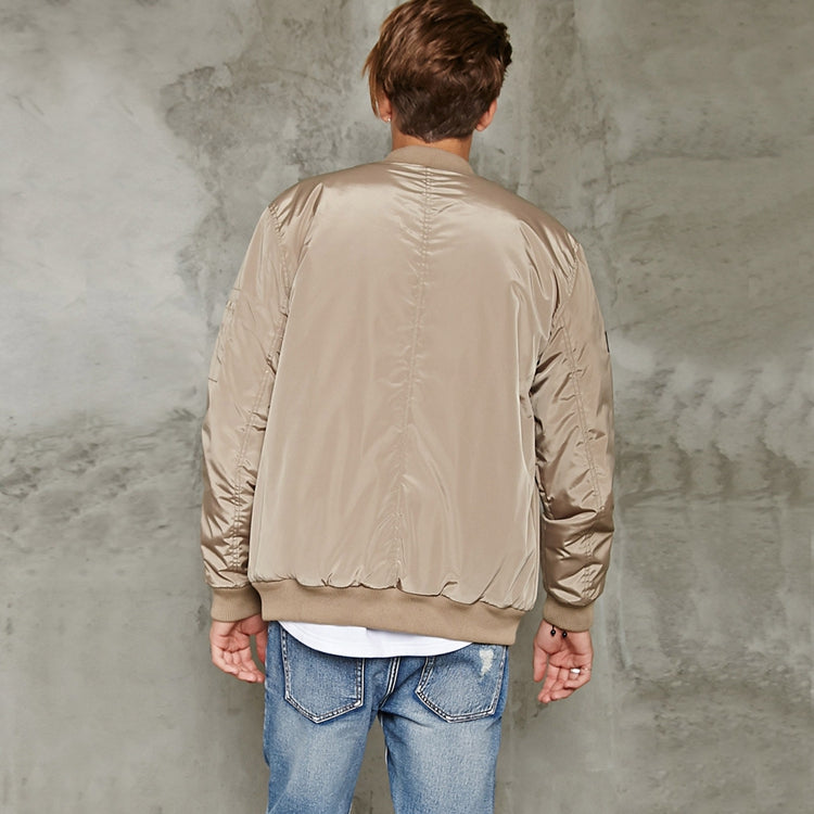 Mens beige flight embroidery bomber nylon jacket