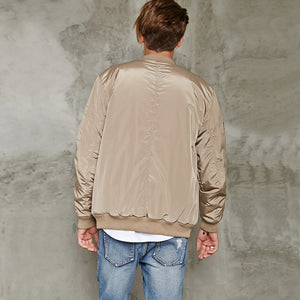 Mens beige flight embroidery bomber nylon jacket