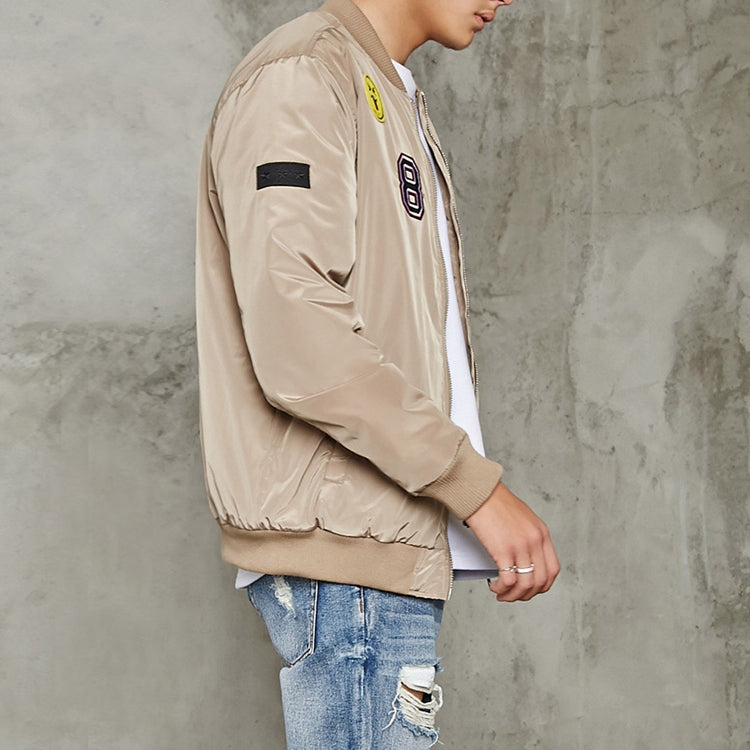 Mens beige flight embroidery bomber nylon jacket