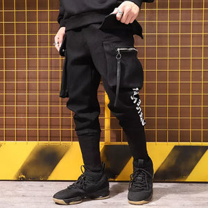 Mens tapered cargo black printed fit jogger pants