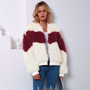 New Hot-selling Hit Color Fake Fur Jacket Women's Short Teddy Bear Coats Baseball Sheepskin Coat Women