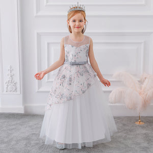 Wedding Long Party Wear Fashion Flower Girl Dress Lace Flowers Kids Evening Gowns