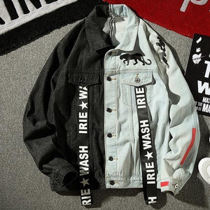 Street hip hop style popular two tone denim streetwear jacket for men