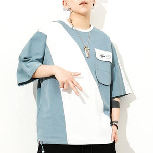 Men Two Color Block Oversize T-Shirts Hip Hop