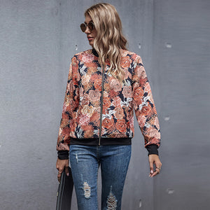 Hot Sale Long-Sleeved Autumn Printing Zipper Baseball Casual Coat Women