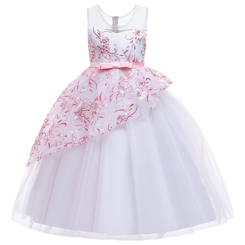 Wedding Long Party Wear Fashion Flower Girl Dress Lace Flowers Kids Evening Gowns