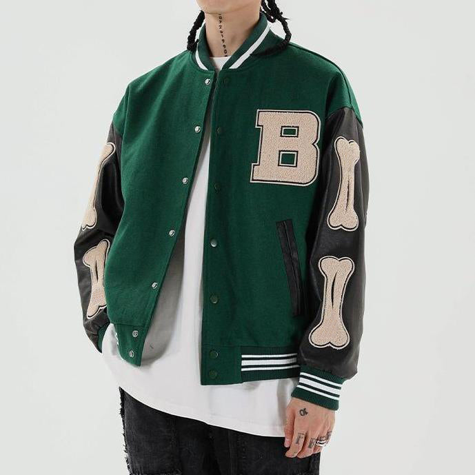 Embroider Patched Logo Letterman Varsity Men Baseball Jackets With Leather Sleeves