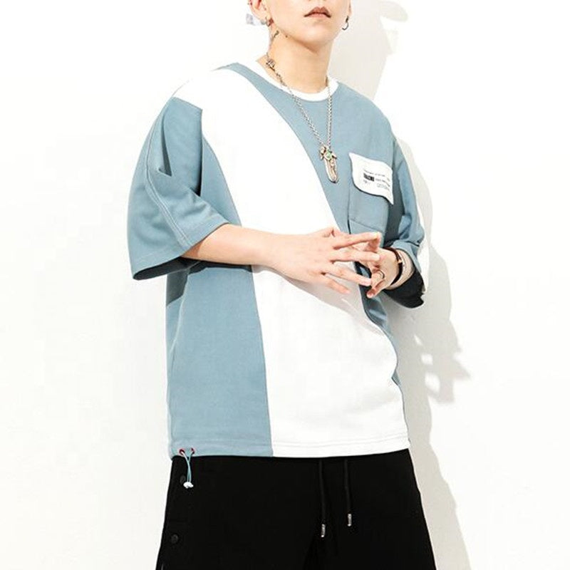 Men Two Color Block Oversize T-Shirts Hip Hop