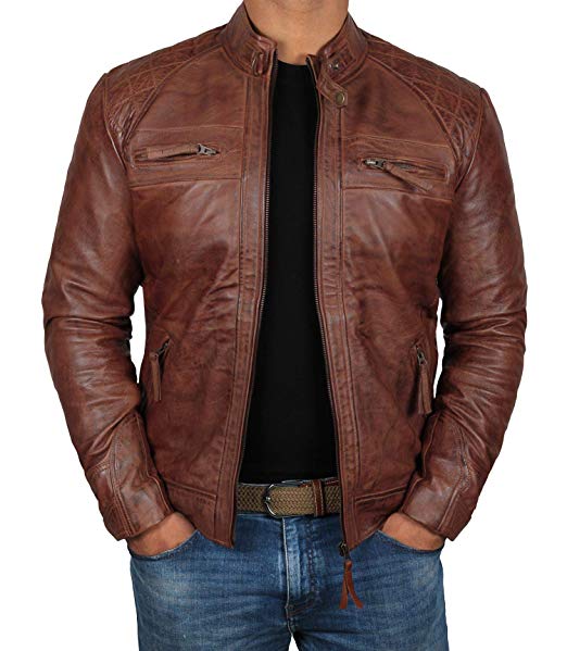 Men's Leather Jacket For Biker Distressed Genuine Lambskin Top Quality Material